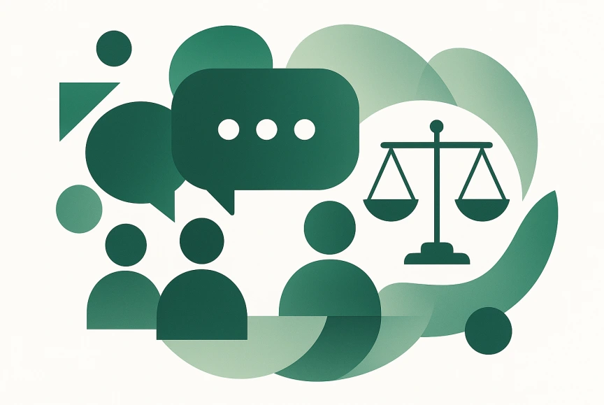 Abstract vector of community engagement and legal advocacy